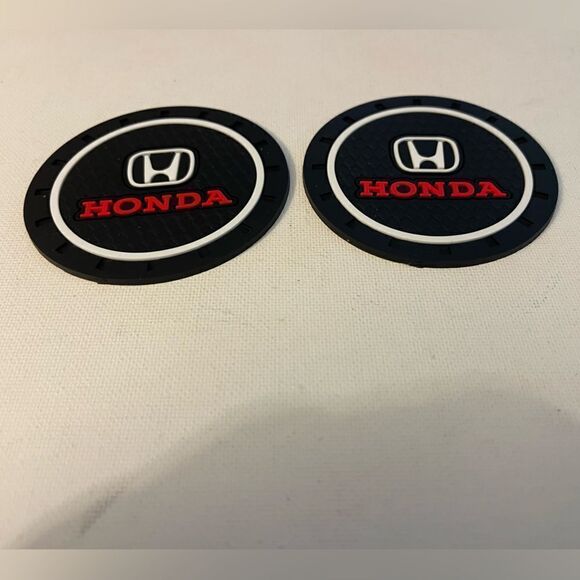 Honda logo car cup Coasters in black, white and red Set of 2 NWT - Picture 3 of 4